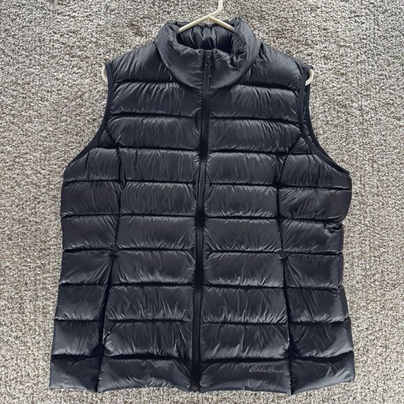 Eddie Bauer Vest Women Extra Large Black Down Filled Puffer EB650 Hiking Outdoor - Picture 1 of 15
